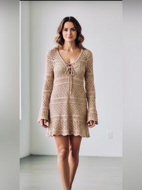 Altar'd State Cream Crochet Lace-Up Cover-Up NWT